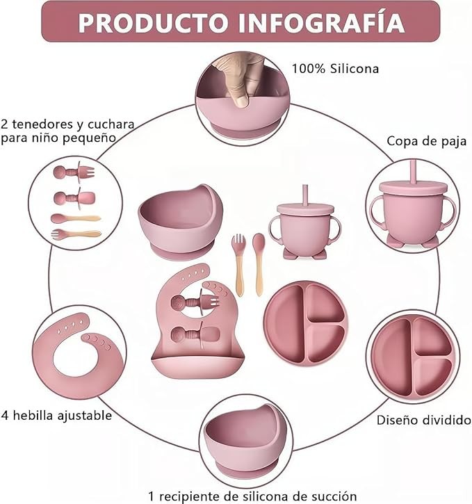 Set vajilla de silicona para bebe rosa - additional image 4