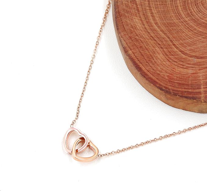 Collar de doble anillo de corazón oro rosado - additional image 2