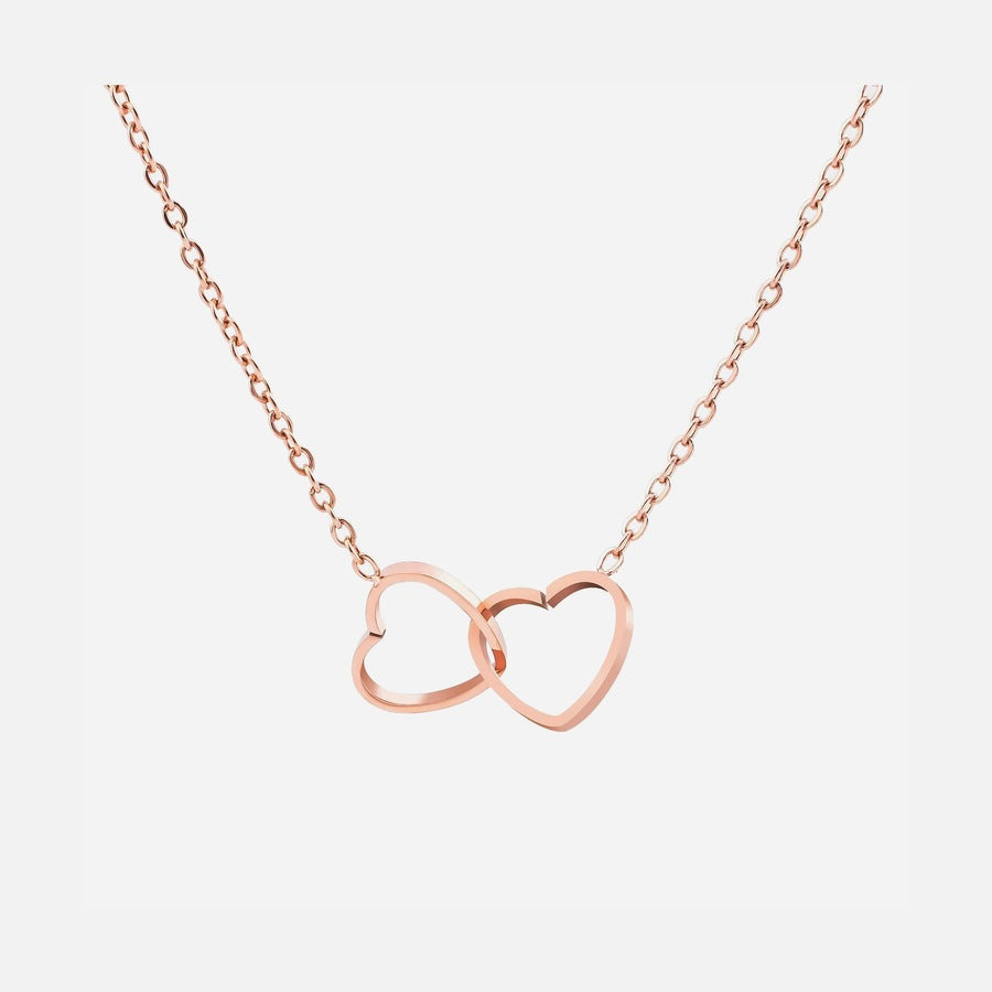 Collar de doble anillo de corazón oro rosado